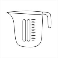 taza medidora vectorial en blanco y negro. icono de herramienta de cocina aislado sobre fondo blanco. equipo de cocina de estilo de dibujos animados. Ilustración de vector de vajilla