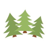 Vector green cartoon fir tree set. Woodland or forest evergreen plant illustration. Christmas tree line art icon.