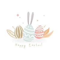 Easter eggs with rabbit ears. Funny hand draw illustration in cartoon style. Vector