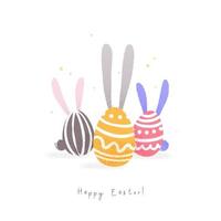 Easter eggs with rabbit ears. Funny hand draw illustration in cartoon style. Vector