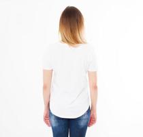back view girl in tshirt, mock up.copy space,template photo