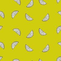 Seamless pattern engraved slice lemon. Vintage background piece lemon or lime in hand drawn style. vector