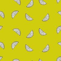 Seamless pattern engraved slice lemon. Vintage background piece lemon or lime in hand drawn style. vector