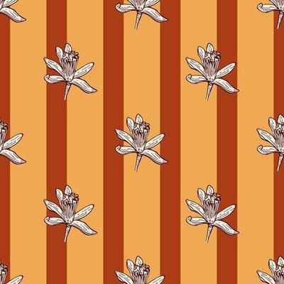 Seamless pattern flowers engraved. Vintage background of garden floral in hand drawn style.