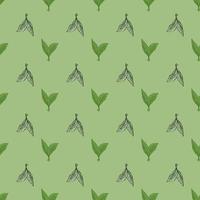 Seamless pattern engraved leaves. Vintage background of tea leaf in hand drawn style. vector