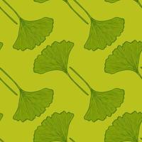 Seamless pattern engraved leaves Ginkgo Biloba. Vintage background botanical with foliage in hand drawn style. vector
