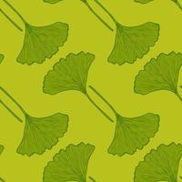 Seamless pattern engraved leaves Ginkgo Biloba. Vintage background botanical with foliage in hand drawn style. vector