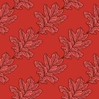 Leaves oak engraved seamless pattern. Retro background botanical with forest foliage in hand drawn style. vector