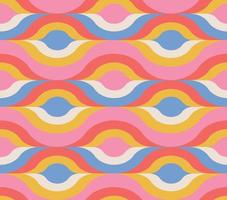 Retro psychedelic curves seamless pattern. 70s 60s style wallpaper texture for hippie positive desigh. Vector flat illustration.