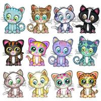 adorable conjunto de imágenes prediseñadas de gatito mascota de dibujos animados vector