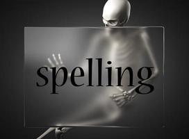 ortografía palabra sobre vidrio y esqueleto foto