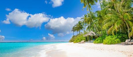 Relax island nature, sea sand sky. Tranquil beach scene. Exotic tropical beach landscape background or wallpaper. Surf of summer vacation holiday concept. Luxury travel beach, resort hotel landscape photo