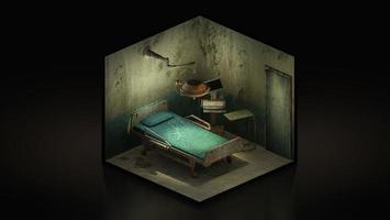 Horror and creepy abandoned operating room in the hospital.,3d illustration Isomatric. photo