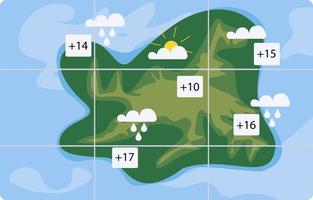 mapa de pronóstico del tiempo objeto de vector de color semiplano