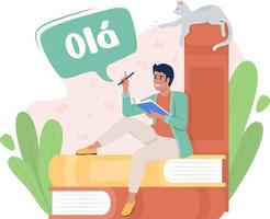 Studying portuguese language with pleasure 2D vector isolated illustration