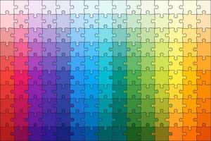 Puzzle game template of 150 pieces colored in material palette vector