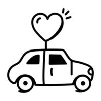 icono de garabato bellamente diseñado del coche de San Valentín vector