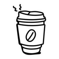 Takeaway drink, hand drawn icon of coffee vector