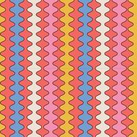 70s Geometric Retro seamless pattern. Rainbow colorful nostalgic background design with pockmarked stripes. Flat outline vector illustration.