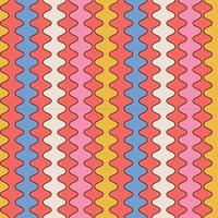 70s Geometric Retro seamless pattern. Rainbow colorful nostalgic background design with pockmarked stripes. Flat outline vector illustration.