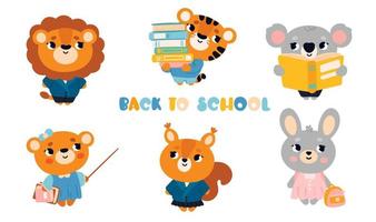 A set of cute animals. Vector card back to school