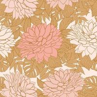 Marigold flowers and leaves seamless pattern background. Tropical peony wrapping paper or textile design. Beautiful print with hand-drawn exotic plants. vector