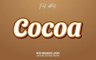 efecto de texto de cacao en estilo 3d vector