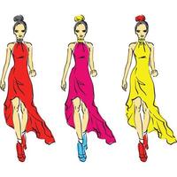 set of women in clothes vector