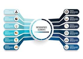 Vector infographic template with 3D paper label, integrated circles. Business concept with 12 options. For content, diagram, flowchart, steps, parts, timeline infographics, workflow, chart.