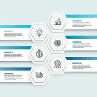 Vector illustration hexagon infographics 6 options. Template for brochure, business, web design.