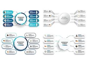 establecer plantilla infográfica vectorial con etiqueta de papel 3d, círculos integrados. concepto de negocio establecido con 8 opciones. para contenido, diagrama, diagrama de flujo, pasos, partes, infografías de línea de tiempo, flujo de trabajo, gráfico. vector