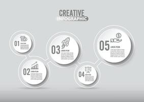 El vector de diseño de infografías y los iconos de marketing se pueden utilizar para el diseño de flujo de trabajo, diagrama, informe anual, diseño web. concepto de negocio con 5 opciones, pasos o procesos.