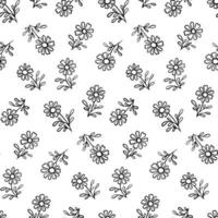 Black and White Hand Drawn Flower Vector Seamless Pattern