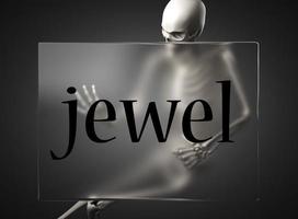 jewel word on glass and skeleton photo