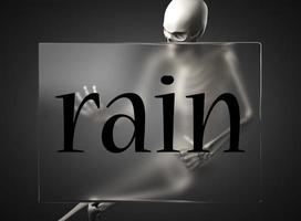 palabra de lluvia sobre vidrio y esqueleto foto