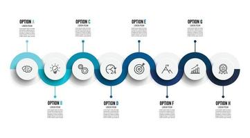 Vector infographic template with 3D paper label, integrated circles. Business concept with 8 options. For content, diagram, flowchart, steps, parts, timeline infographics, workflow, chart.