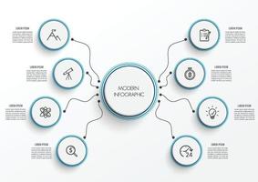 plantilla de infografía vectorial con etiqueta de papel 3d, círculos integrados. concepto de negocio con 8 opciones. para contenido, diagrama, diagrama de flujo, pasos, partes, infografías de línea de tiempo, flujo de trabajo, gráfico. vector