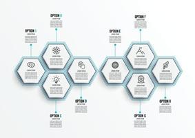 plantilla de infografía vectorial con etiqueta de papel 3d, círculos integrados. concepto de negocio con 8 opciones. para contenido, diagrama, diagrama de flujo, pasos, partes, infografías de línea de tiempo, flujo de trabajo, gráfico. vector