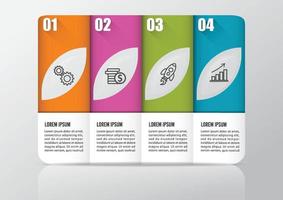 El vector de diseño infográfico y los iconos de marketing se pueden utilizar para el diseño del flujo de trabajo, el diagrama, el informe anual y el diseño web. concepto de negocio con 4 opciones, pasos o procesos.