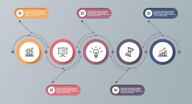 Infographic timeline template with 5 options. Can be used as a chart, diagram, graph for business presentation, annual report, brochure, web design. vector