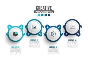 El vector de diseño infográfico y los iconos de marketing se pueden utilizar para el diseño del flujo de trabajo, el diagrama, el informe anual y el diseño web. concepto de negocio con 4 opciones, pasos o procesos.
