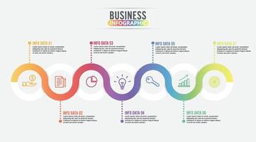 7 Parts infographic design vector and marketing icons can be used for workflow layout, diagram, report, web design. Business concept with options, steps or processes.