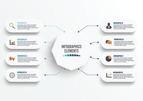 plantilla de infografía vectorial con etiqueta de papel 3d, círculos integrados. concepto de negocio con 8 opciones. para contenido, diagrama, diagrama de flujo, pasos, partes, infografías de línea de tiempo, flujo de trabajo, gráfico. vector