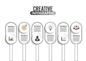 Infografía de seis pasos: puede ilustrar una estrategia, un flujo de trabajo o un trabajo en equipo. vector