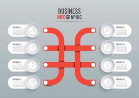 El vector de diseño de infografías y los iconos de marketing se pueden utilizar para el diseño de flujo de trabajo, diagrama, informe anual, diseño web. concepto de negocio con 8 opciones, pasos o procesos.