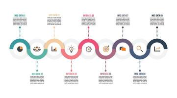 Se pueden utilizar 9 partes de vectores de diseño infográfico e iconos de marketing para diseño de flujo de trabajo, diagrama, informe, diseño web. concepto de negocio con opciones, pasos o procesos.