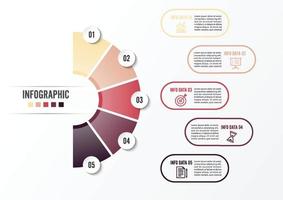 opción, proceso o paso de la plantilla infográfica circular cinco para la presentación comercial vector