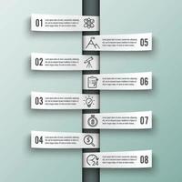 Vector infographic template with 3D paper label, integrated circles. Business concept with 8 options. For content, diagram, flowchart, steps, parts, timeline infographics, workflow, chart.