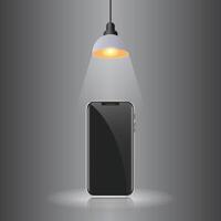 Smartphone black on gray background with hanging lighting lamp great room space for your abstract design vector