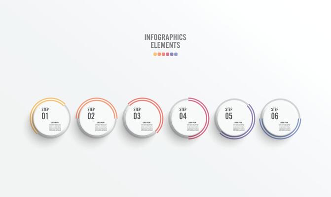 Template timeline infographic colored horizontal numbered for six position. Business concept with 6 options. can be used for workflow, banner, diagram, web design, area chart.